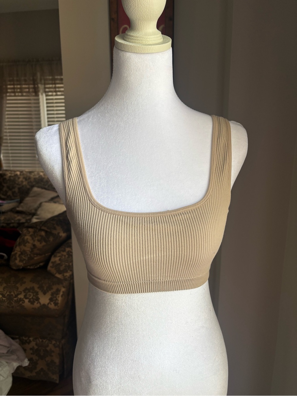 Garage Ribbed Crop Tank Top in Beige